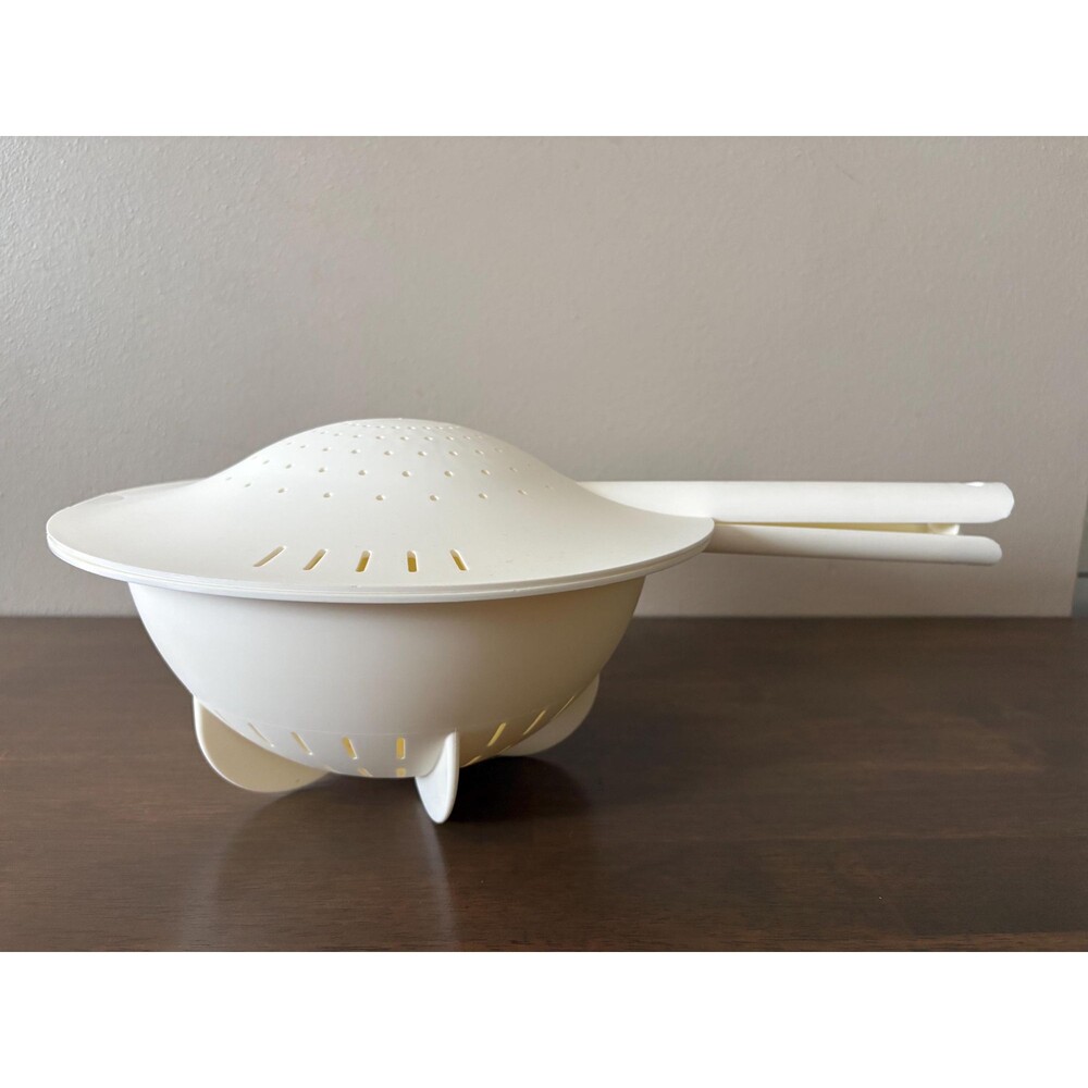 Vintage Tupperware 10” White Locking Double Colander Strainer